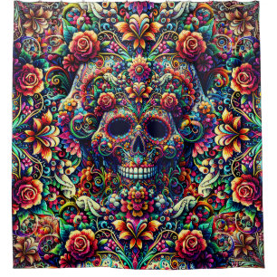 Vibrant Floral Super Sugar Skull Shower Curtain