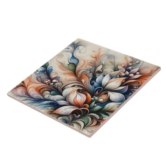 Vibrant Floral Swirl Artwork Ceramic Tile (Side)