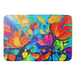 Vibrant Floral Symphony Painting Bath Mat