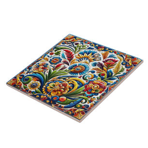 Vibrant Floral Tile Design With Intricate Details
