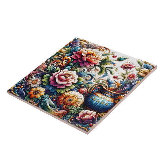 Vibrant Floral Tile Design With Intricate Patterns (Side)