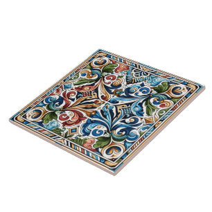 Vibrant Floral Tile With Intricate Patterns