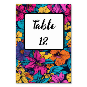 Vibrant Floral Vintage Wedding Table Number Card