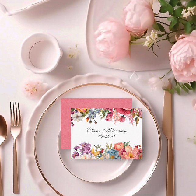 Vibrant Floral Watercolor Budget Wedding  Place Card (Creator Uploaded)