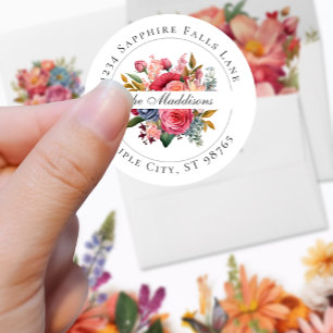 Vibrant Floral Watercolor Classic Round Sticker