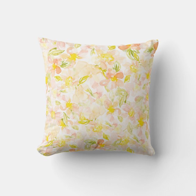 Vibrant floral watercolor pattern cushion (Front)