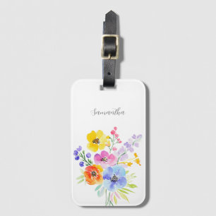 Vibrant Floral Watercolor Personalised Luggage Tag