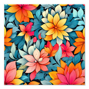 Vibrant Floral Watercolor Seamless Pattern Photo Print