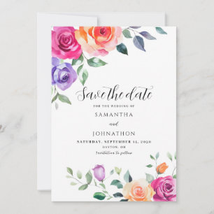 Vibrant Floral Watercolor Wedding Save The Date