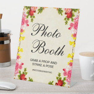 Vibrant Floral Wedding Photo Booth Pedestal Sign
