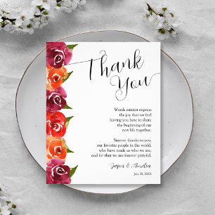 Vibrant Floral Wedding Reception Plate Thank You Card