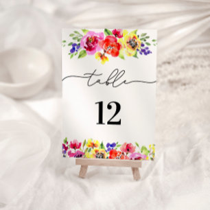 Vibrant Floral Wedding Table Number