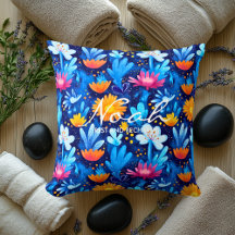 Vibrant Floral Wellness Pillow with Custom Name 