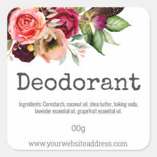 Vibrant Floral White Deodorant Square Sticker