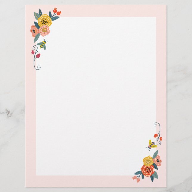 Vibrant Floral Wildflowers & Honey Bee Frame Custom Letterhead (Front)
