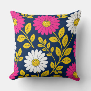 Vibrant Floral with Daisies and Golden Leaves Cushion