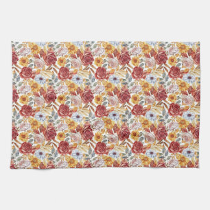 Vibrant Floral With Roses and Sunflowers Tea Towel