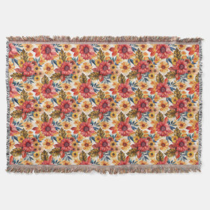 Vibrant Floral With Sunflowers and Leaves Throw Blanket