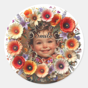 Vibrant Floral Wreath Classic Round Sticker