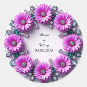 Vibrant Floral Wreath with Colourful Blooms Classic Round Sticker