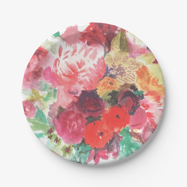 Vibrant Flower Bouquet Paper Plate (Front)
