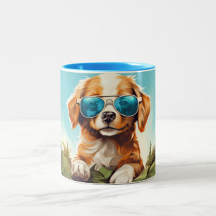 Vibrant flower Dog Art StyleFor Dog Lovers Two-Tone Coffee Mug