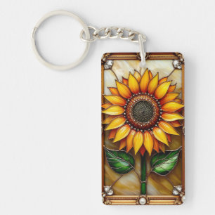 Vibrant Flower Ornately Framed Key Ring
