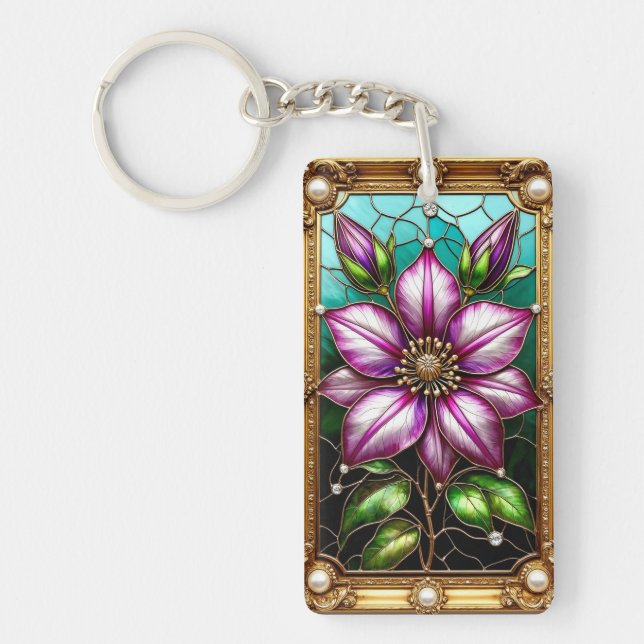 Vibrant Flower Ornately Framed Key Ring (Front)