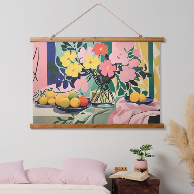 Vibrant Flower Painting Inspired by Matisse  Hanging Tapestry (Bedroom)