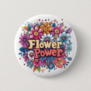 Vibrant Flower Power Design with Colorful Blooms  6 Cm Round Badge