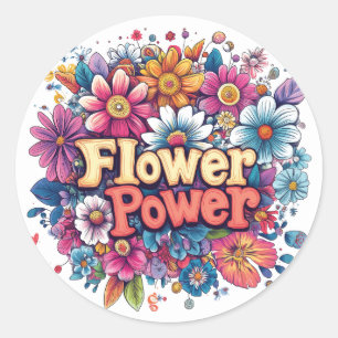 Vibrant Flower Power Design with Colorful Blooms Classic Round Sticker