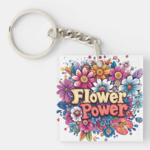 Vibrant Flower Power Design with Colorful Blooms Key Ring