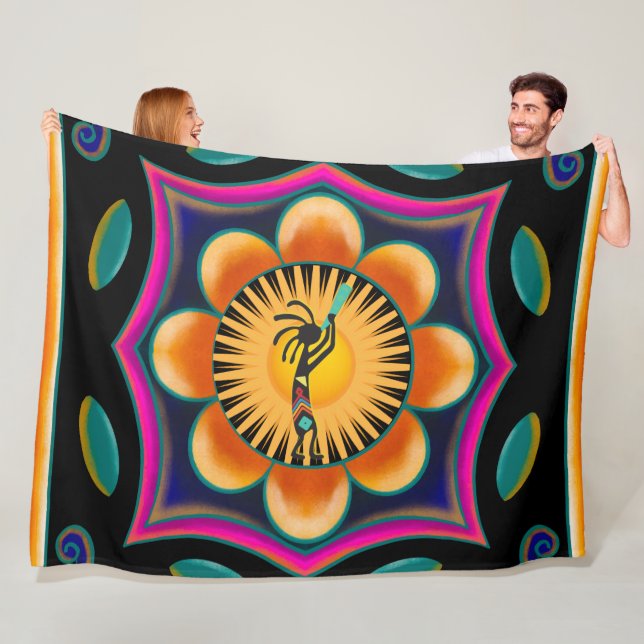 Vibrant Flower Southwestern Kokopelli Fleece Blank Blanket (In Situ)