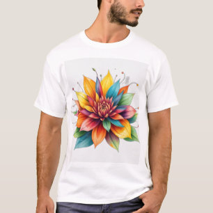 Vibrant Flower with Swirling Leaves T-Shirt