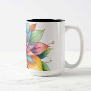 Vibrant Flower with Swirling Leaves Two-Tone Coffee Mug