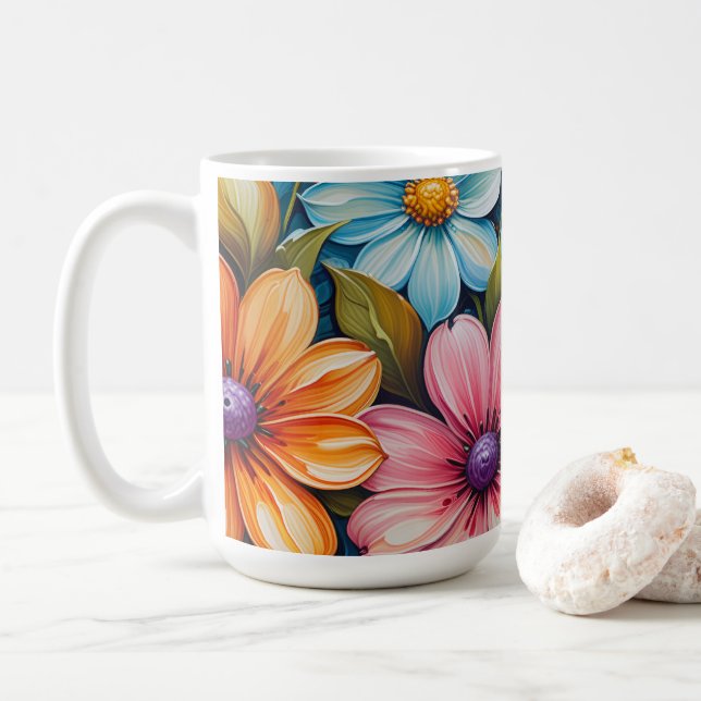 Vibrant Flowers Coffee Mug (With Donut)