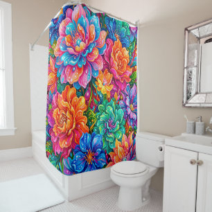 Vibrant Flowers Dreamscape – Psychedelic Boho Shower Curtain