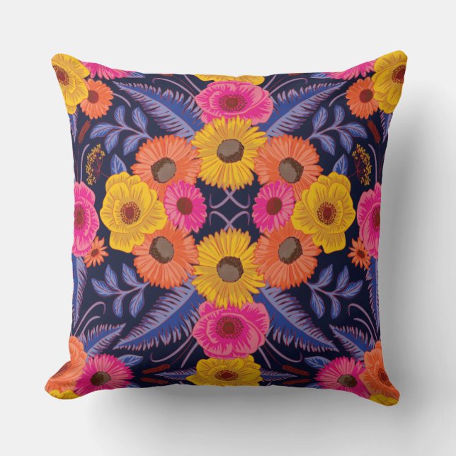 Vibrant Flowers & Ferns Cushion (Front)