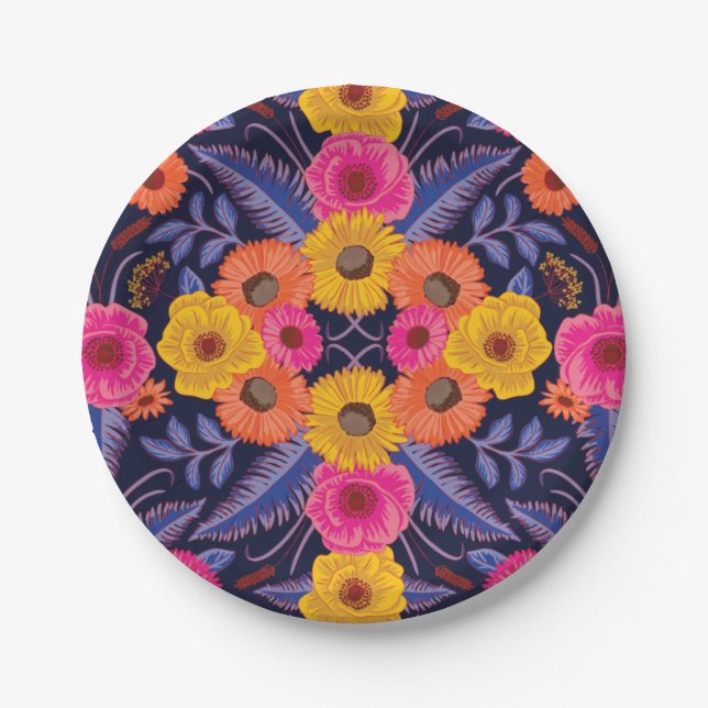 Vibrant Flowers & Ferns Paper Plate (Front)