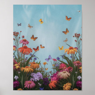 Vibrant flowers in a garden Poster