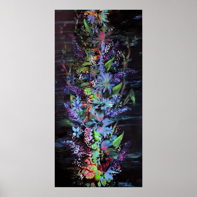 Vibrant Flowers on Black Print (Front)