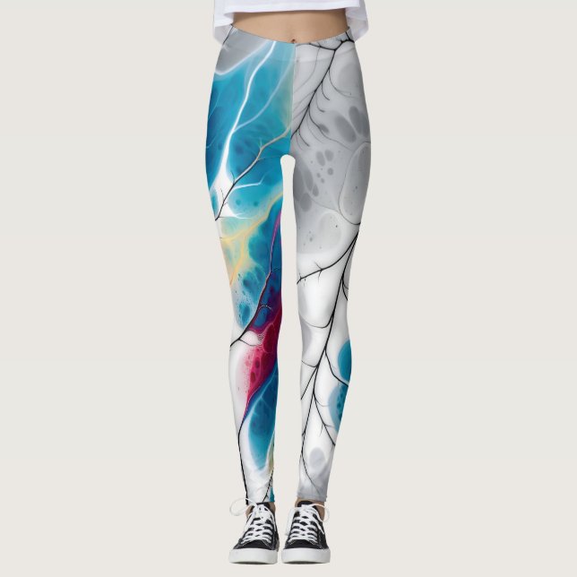 Vibrant Fluid Neural Leaf Vein Abstract Wrap Leggings (Front)