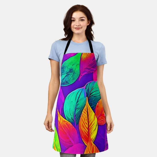 Vibrant Foliage: Cartoon Neon  Apron (Worn)