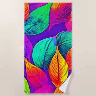 Vibrant Foliage: Cartoon Neon Beach Towel