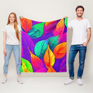 Vibrant Foliage: Cartoon Neon Fleece Blanket