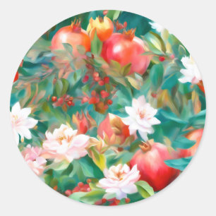 Vibrant Foliage Pomegranate Classic Round Sticker
