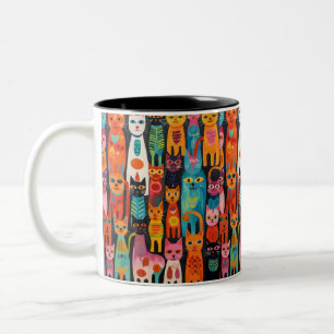 Vibrant Folk Art Cats Pattern Mug