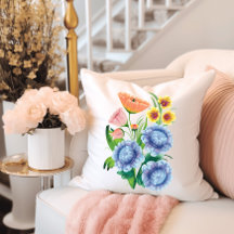 Vibrant Folk Art Floral Accent Throw Pillow