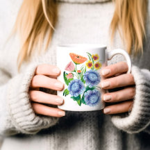 Vibrant Folk Art Floral Bouquet Coffee Mug