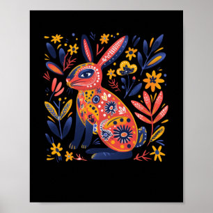 Vibrant Folk Art Style Illustration Of A Rabbit Wi Poster